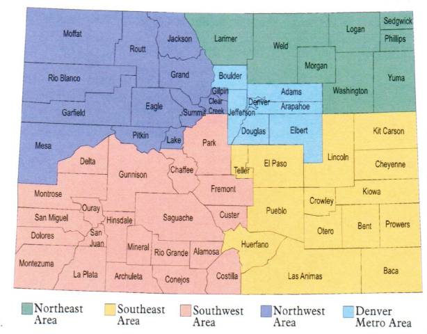 Colorado county and region map