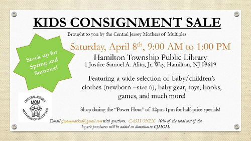 Central Jersey Mothers of Multiples Kids Consignment Sale